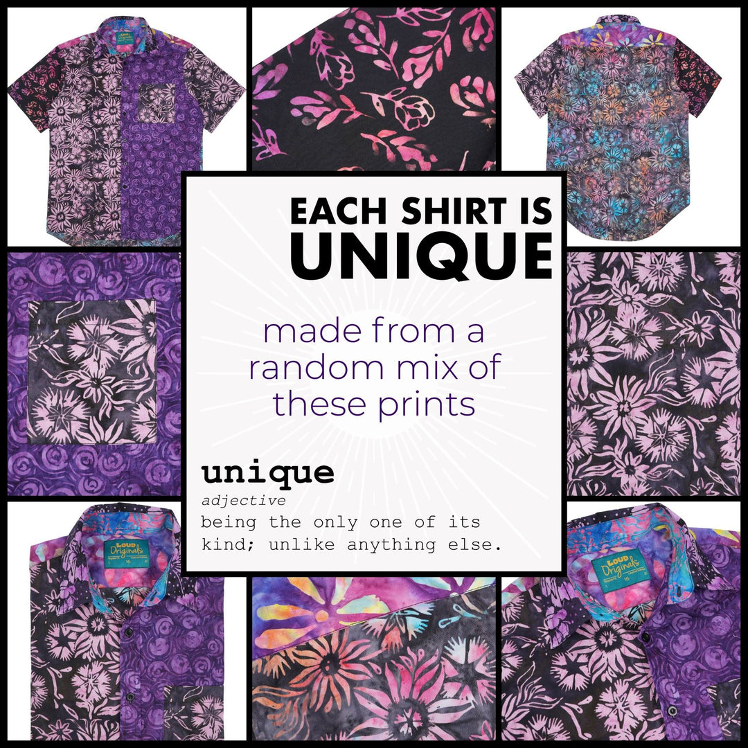 Regular Fit Short Sleeve Shirt - Random Mixed Panel Batik Purple