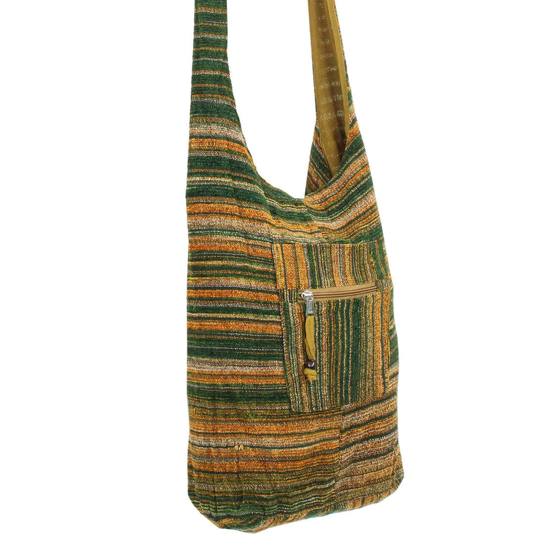 Striped Chenille Sling Shoulder Bag  - Green Gold