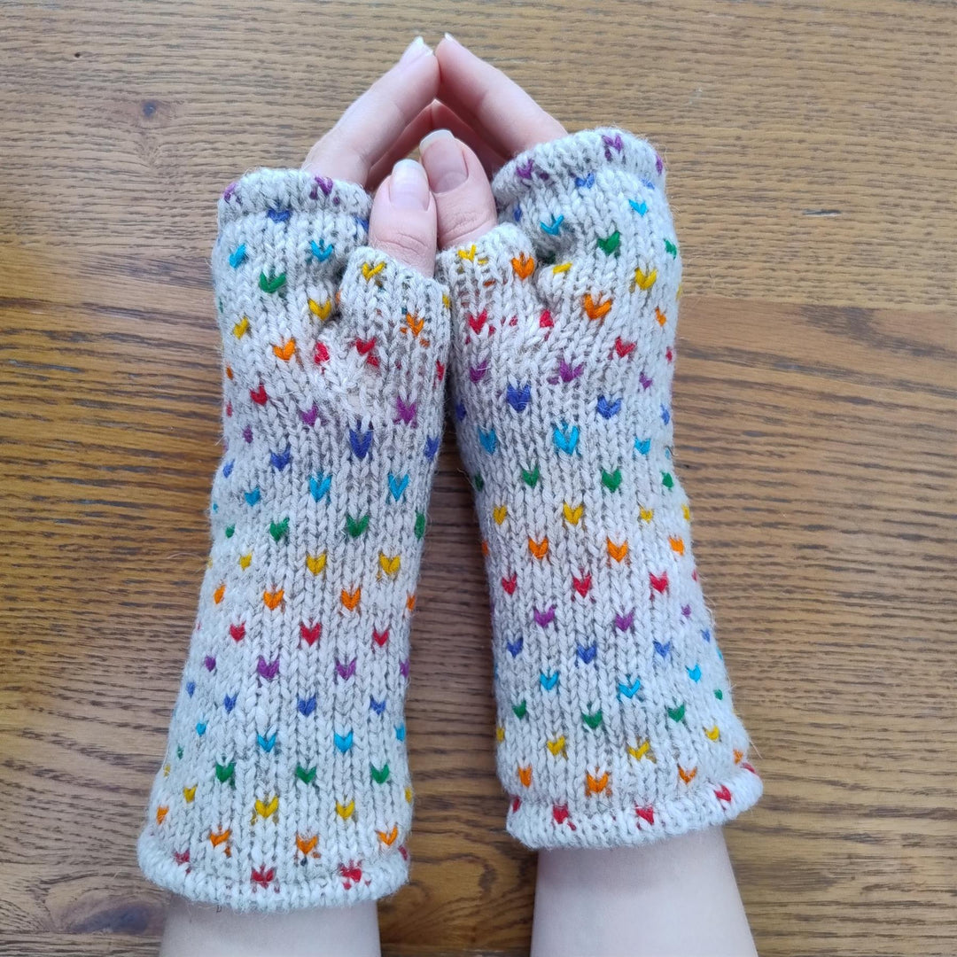 Wool Knit Fleece Lined  Wrist Warmers - Tik Tik Grey