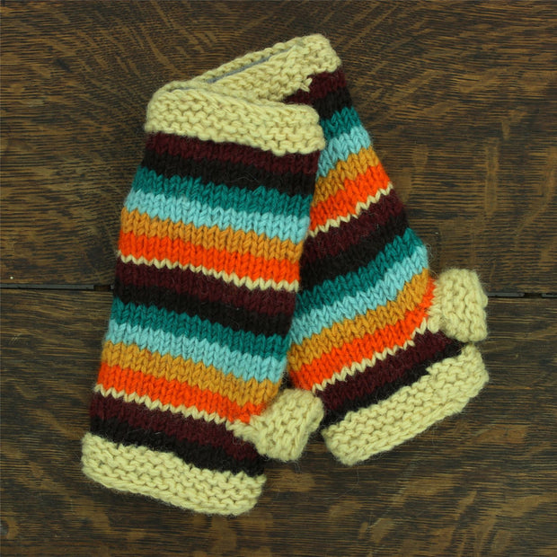 Hand Knitted Wool Arm Warmer - Stripe Retro D