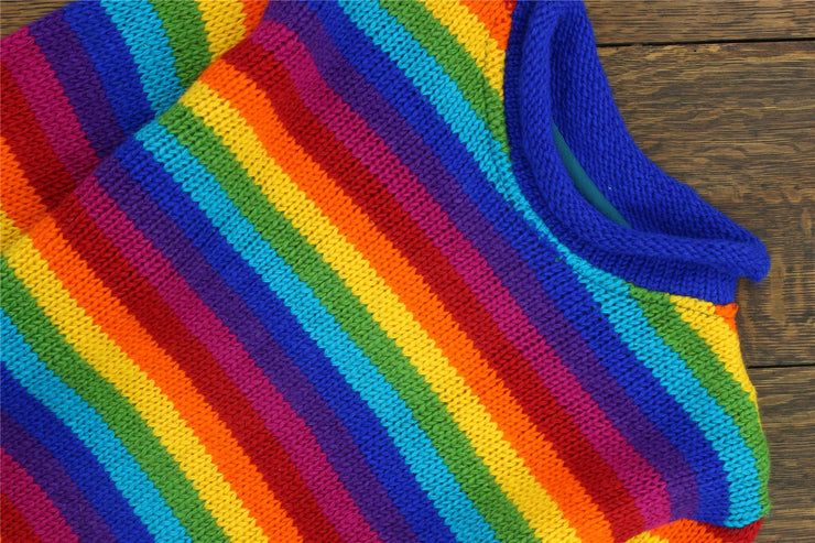 Hand Knitted Wool Jumper - Stripe Bright Rainbow