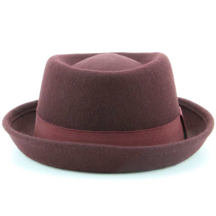 100% Wool felt Pork pie hat with band - Maroon