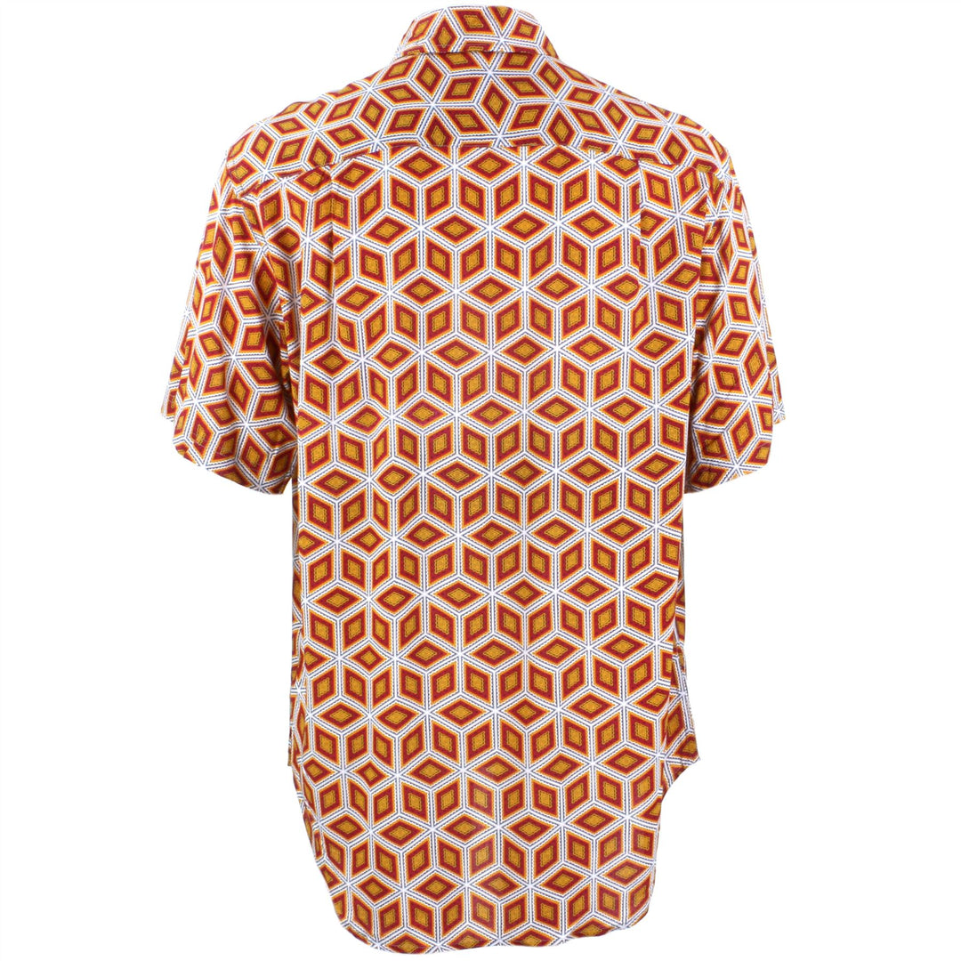 Regular Fit Short Sleeve Shirt - Orange & Red Abstract Diamonds