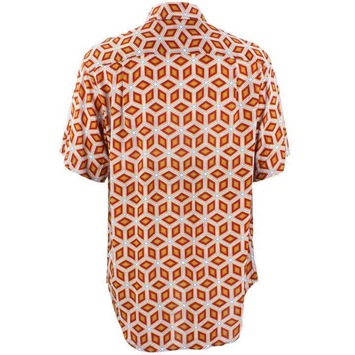 Regular Fit Short Sleeve Shirt - Orange & Red Abstract Diamonds