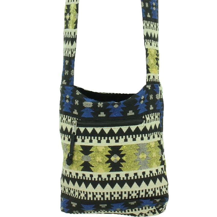 Cotton Canvas Sling Shoulder Bag - Aztec Blue Green
