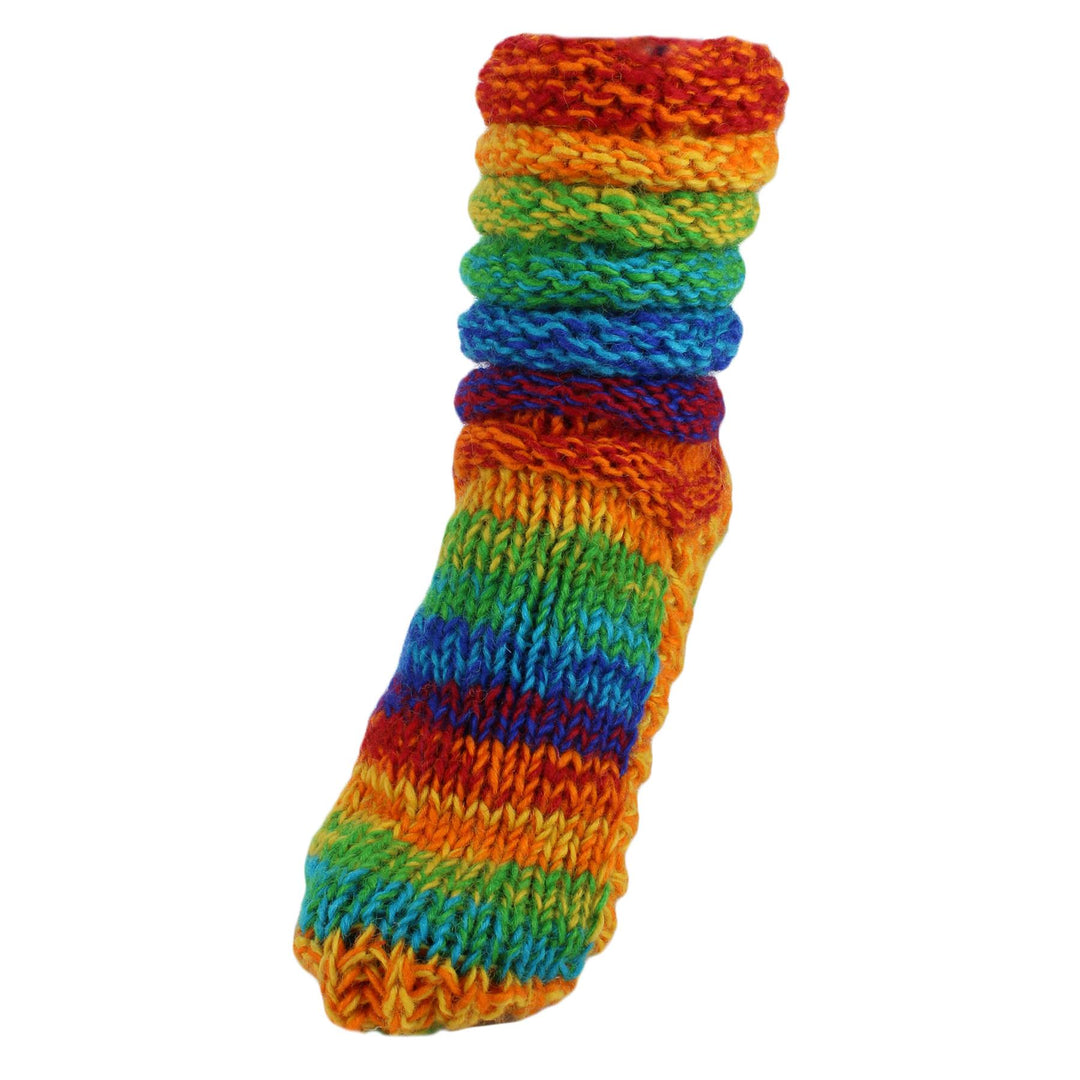 Hand Knitted Wool Slipper Socks Lined - SD Shredded Rainbow