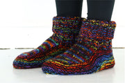 Hand Knitted Wool Slipper Socks - SD Black Rainbow