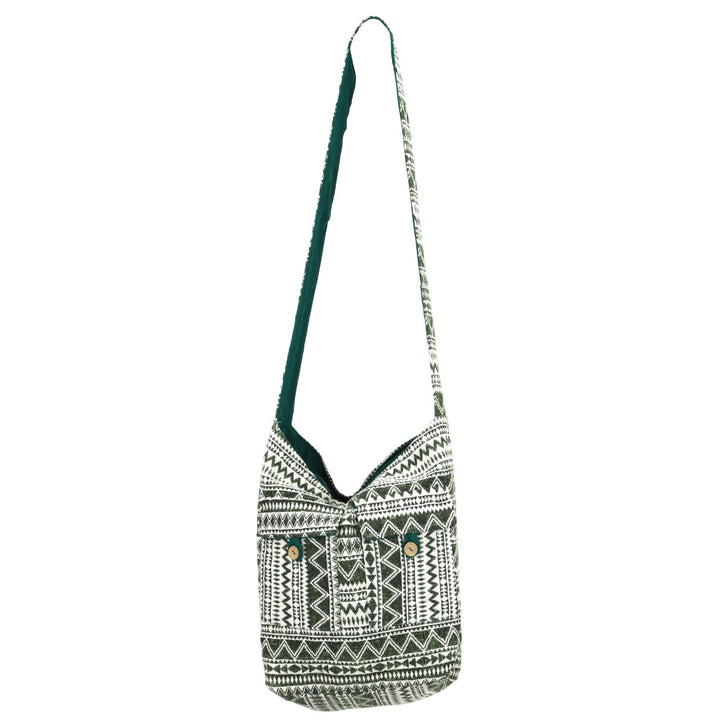 Cotton Canvas Sling Bag Double Pocket - Green