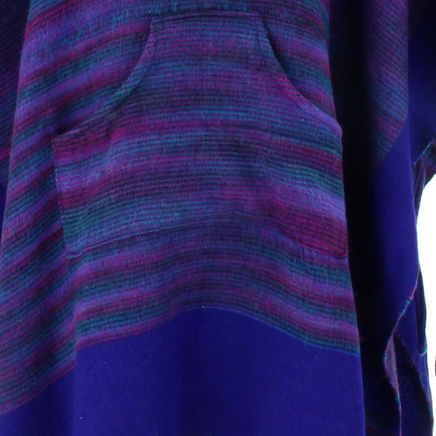 Soft Vegan Wool Hooded Tibet Poncho - Dark Purple Mix