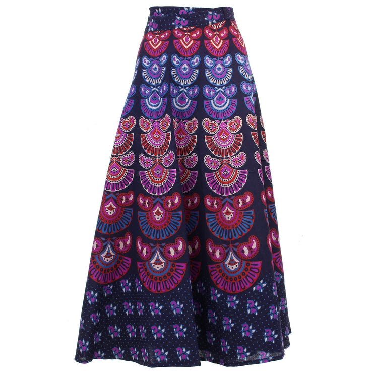 Block Print Mandala Maxi Wrap Skirt - Purple