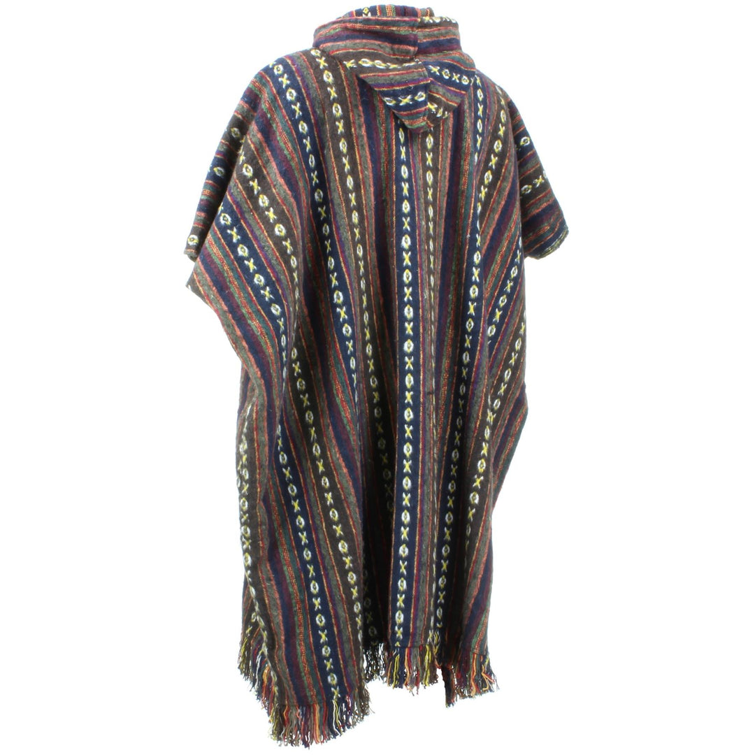 Brushed Cotton Long Hooded Poncho - Brown