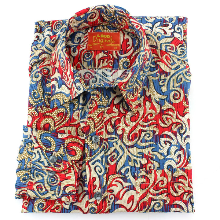 Tailored Fit Long Sleeve Shirt - Red & Blue Tribal