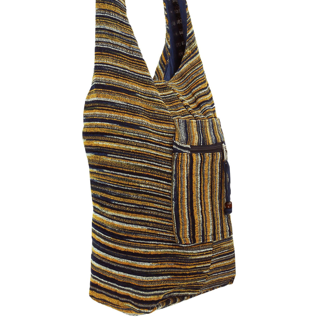 Striped Chenille Sling Shoulder Bag - Navy Orange