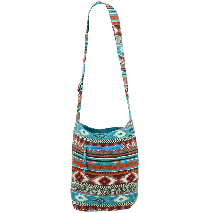 Cotton Canvas Sling Shoulder Bag - Blue Red
