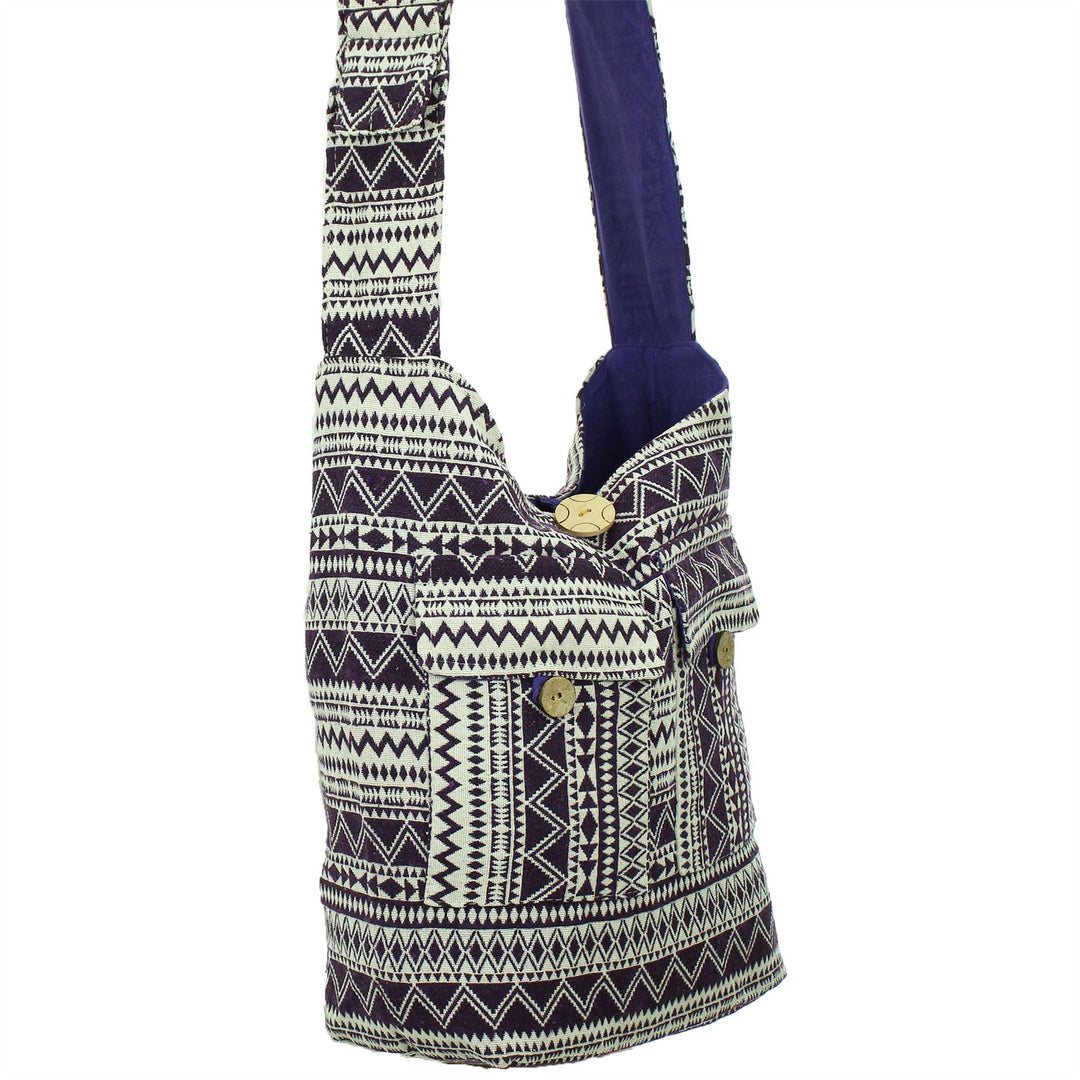 Cotton Canvas Sling Shoulder Bag - Purple