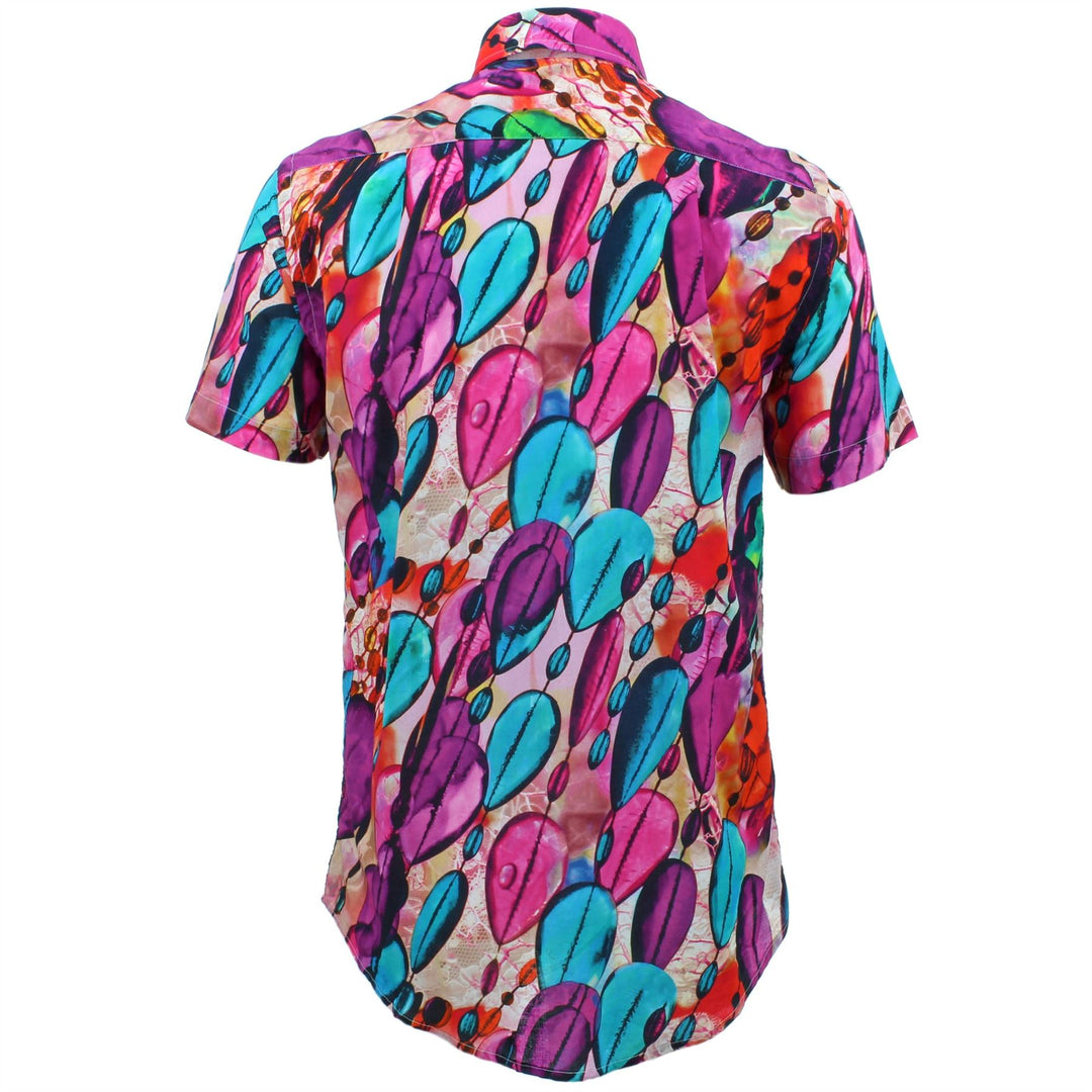 Regular Fit Short Sleeve Shirt - Pink & Purple Glass Beads