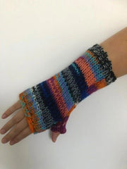Wool Knit Fleece Lined  Wrist Warmers - SD Multi Black Pink