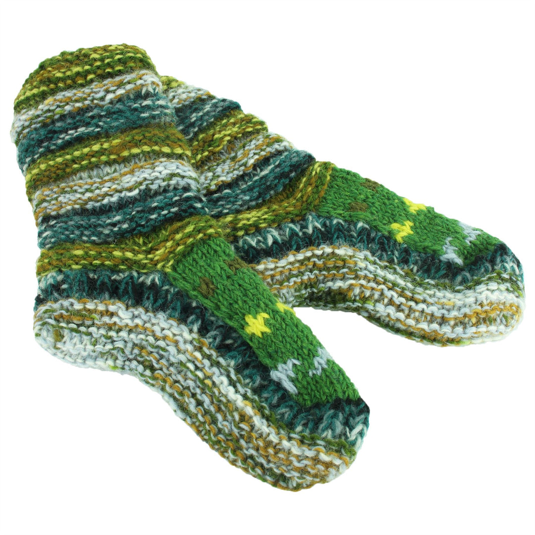 Chunky Wool Knit Abstract Pattern Slipper Socks - 17 Green