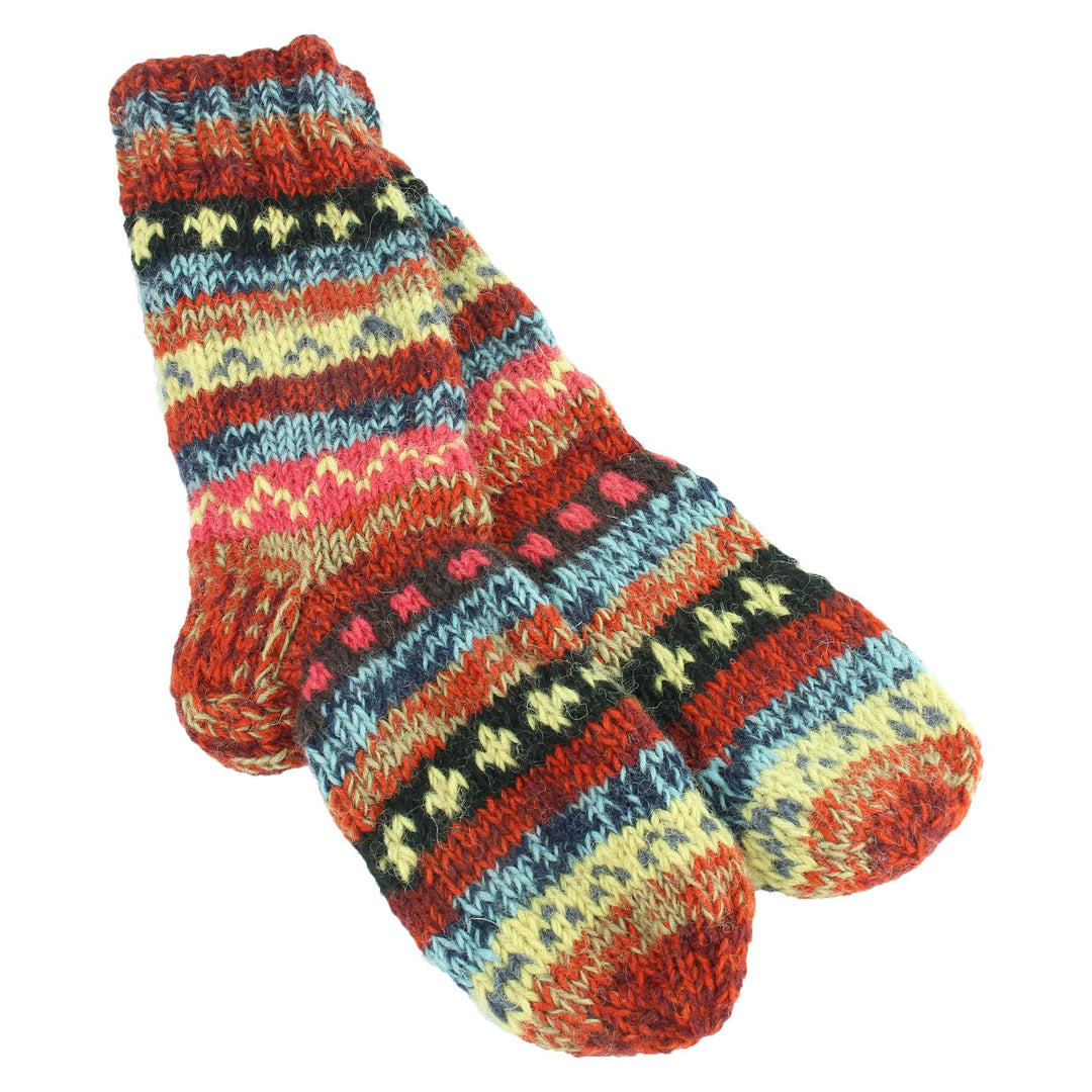 Chunky Wool Knit Abstract Pattern Fleece Lined Socks - 17 Red