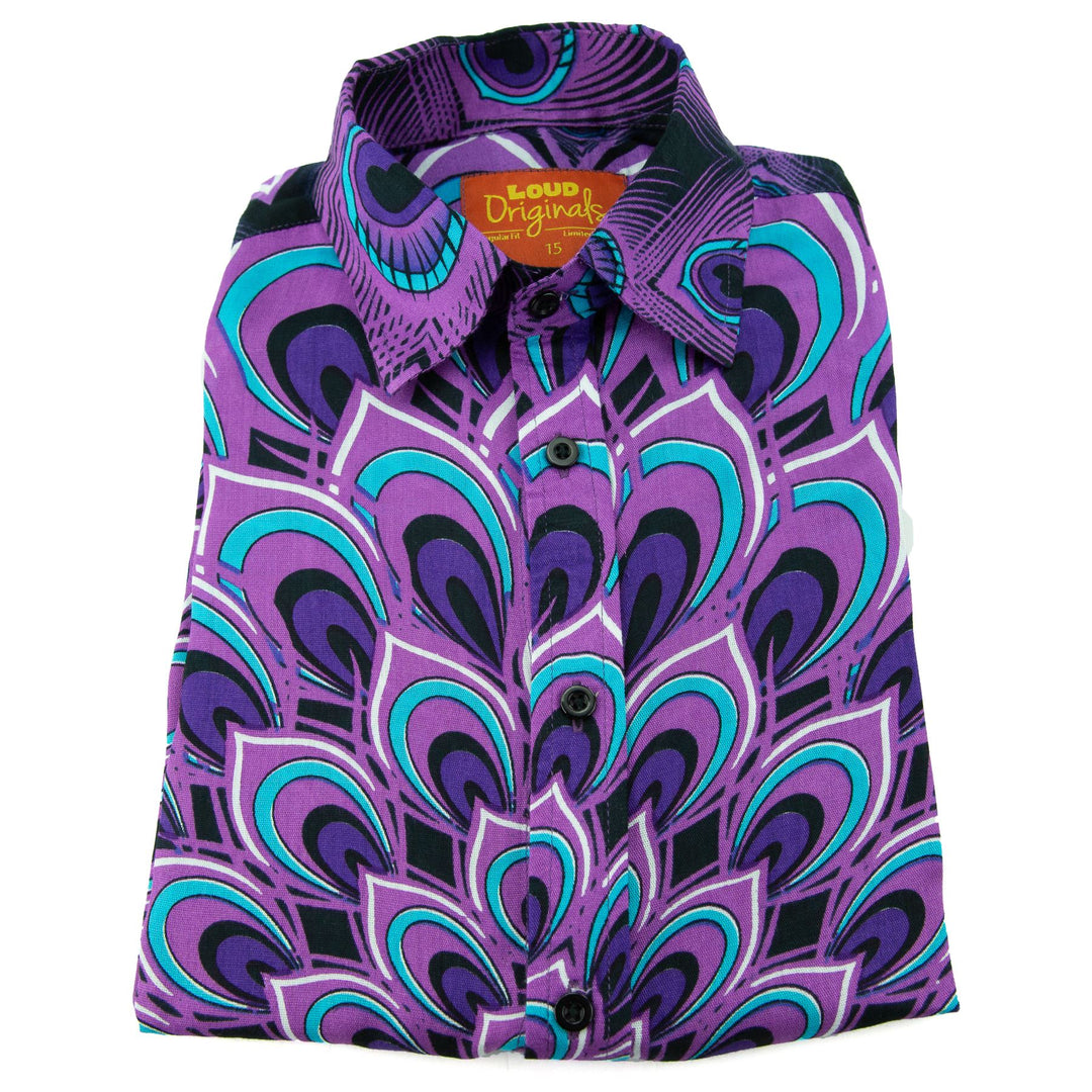 Regular Fit Long Sleeve Shirt - Peacock Mandala - Deep Purple