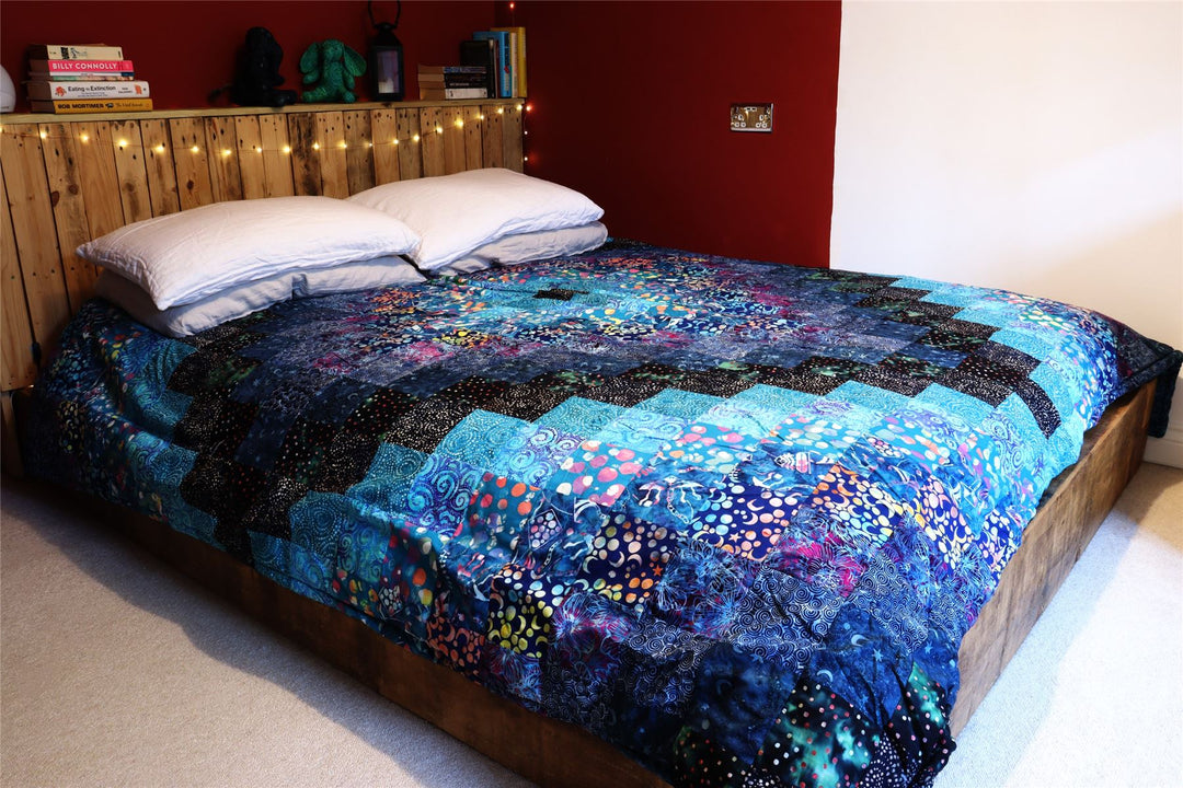 Handmade Quilted Patchwork Batik Printed Bedspread - Midnight