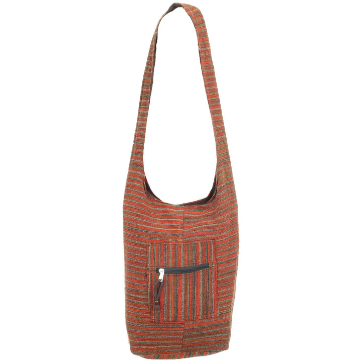 Striped Chenille Sling Shoulder Bag - Red Brown