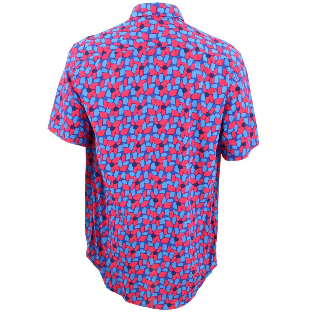 Tailored Fit Short Sleeve Shirt - Red & Blue Abstract