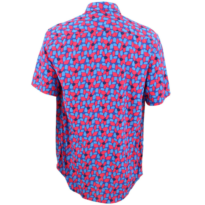 Tailored Fit Short Sleeve Shirt - Red & Blue Abstract
