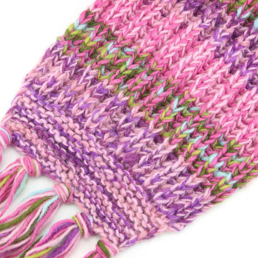 Long Chunky Knit Wool Multi Mix Scarf - Pink Mix