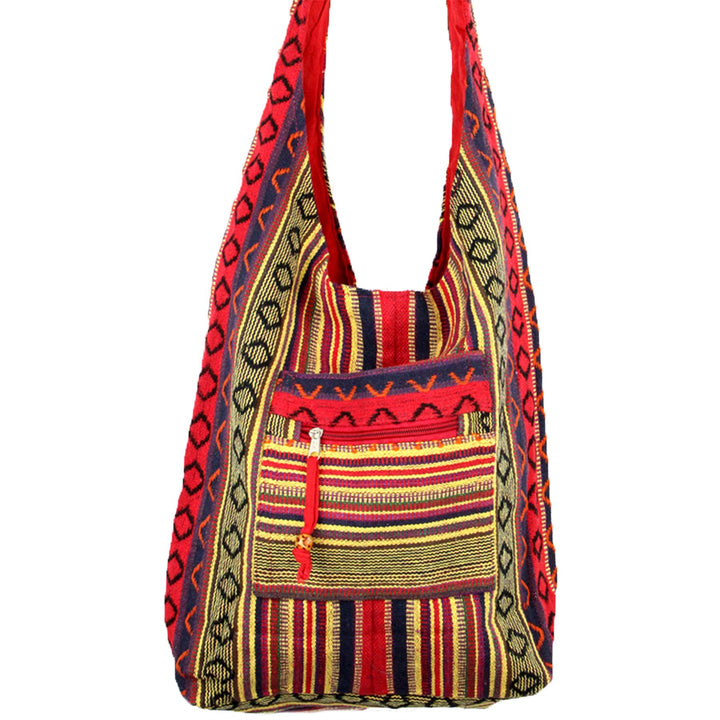 Diamond Pattern Canvas Sling Shoulder Bag - Red Blue