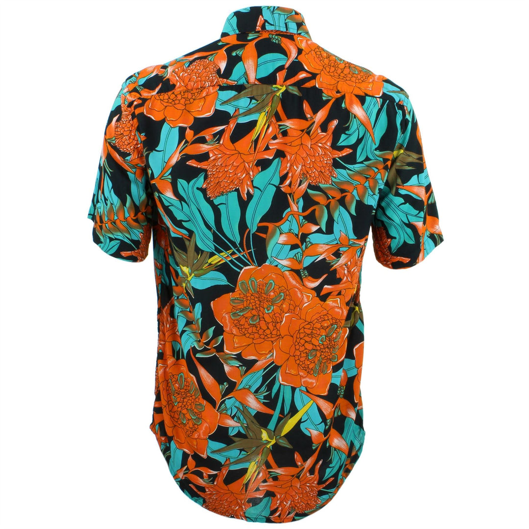 Tailored Fit Short Sleeve Shirt - Orange & Turquoise Floral
