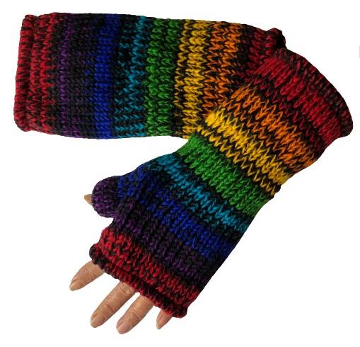Wool Knit Fleece Lined  Wrist Warmers - Rainbow Blend