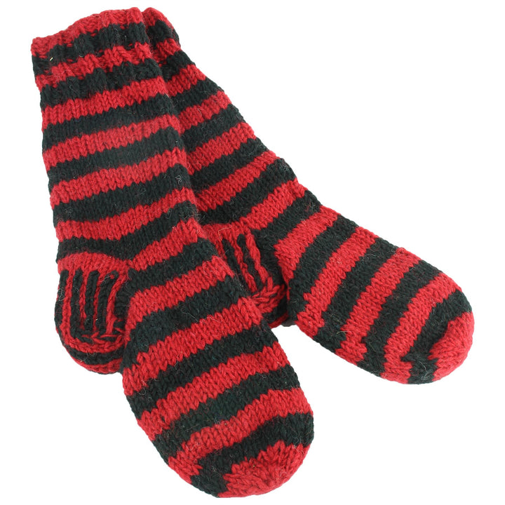 Chunky Wool Knit Fleece Lined Socks - Red & Black