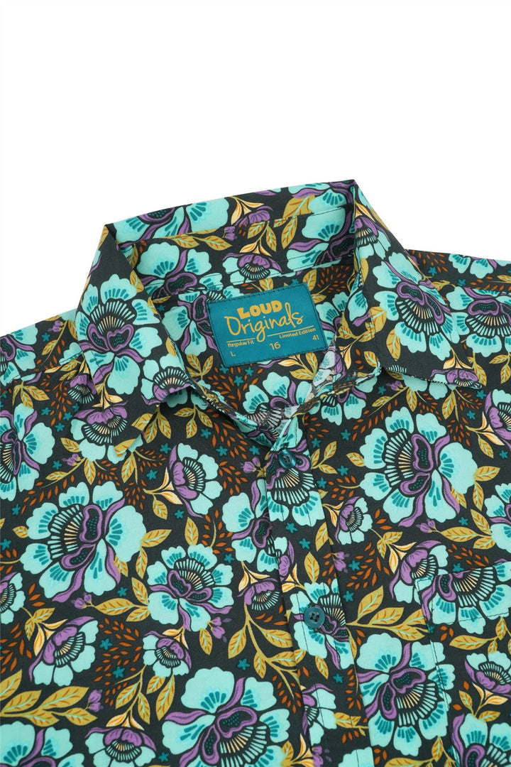 Regular Fit Short Sleeve Shirt - Teal Floral