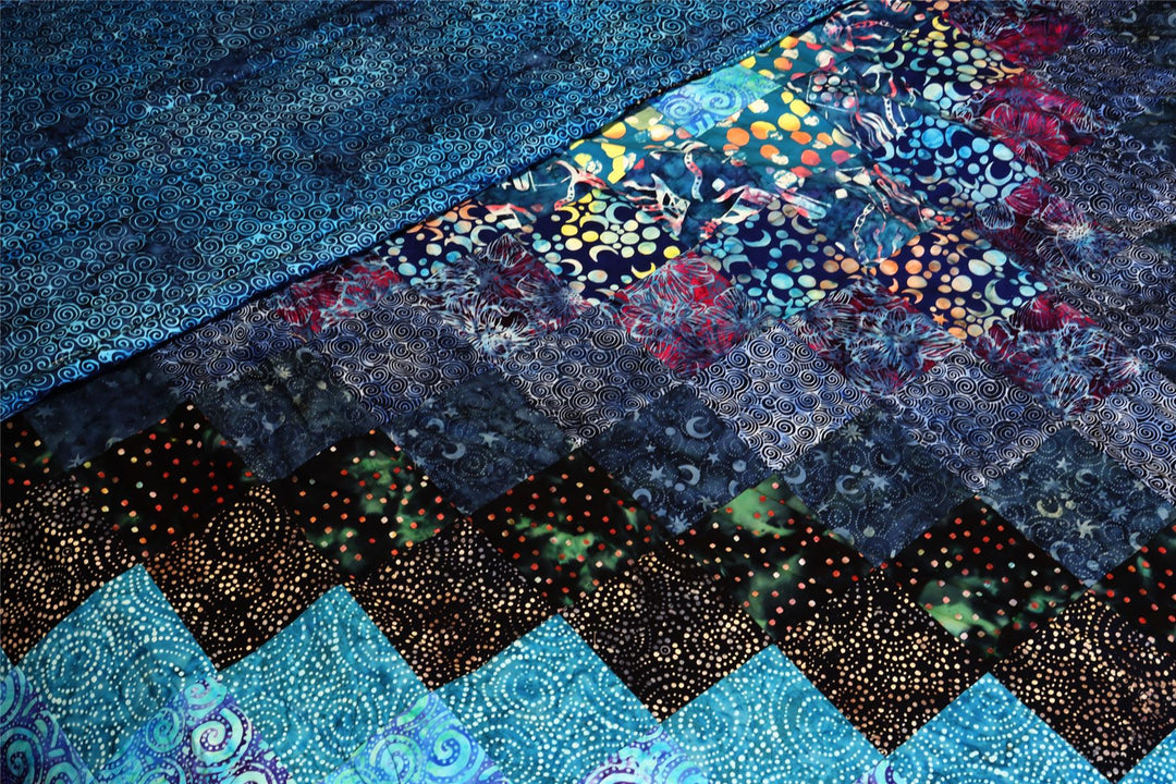 Handmade Quilted Patchwork Batik Printed Bedspread - Midnight