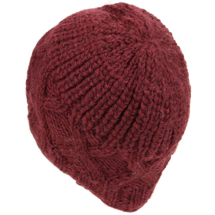 Wool Beanie Hat with Chunky Cross Cable Knit Design