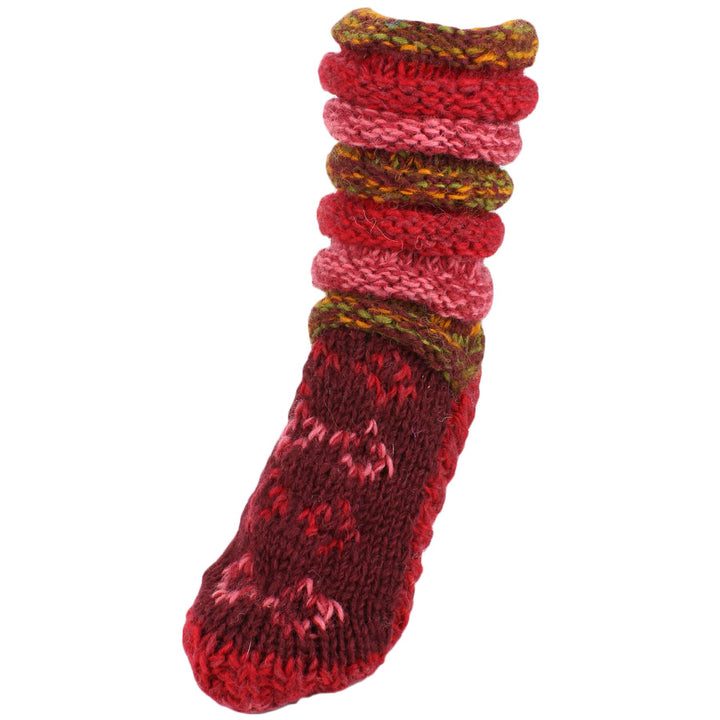 Chunky Wool Knit Slipper Socks - Maroon