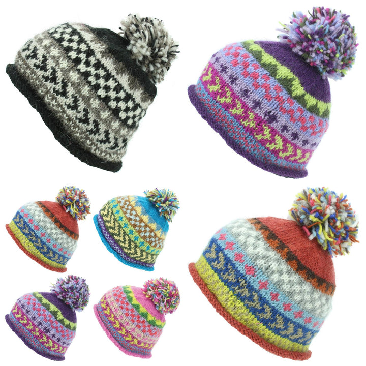 Wool Knit Beanie Bobble Hat