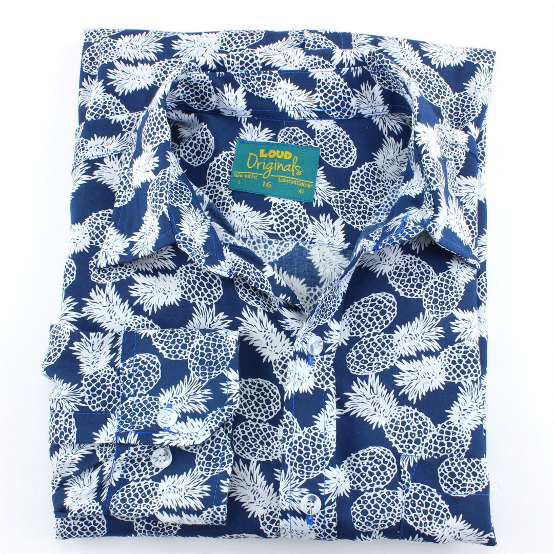 Tailored Fit Long Sleeve Shirt - Pineapples on Blue