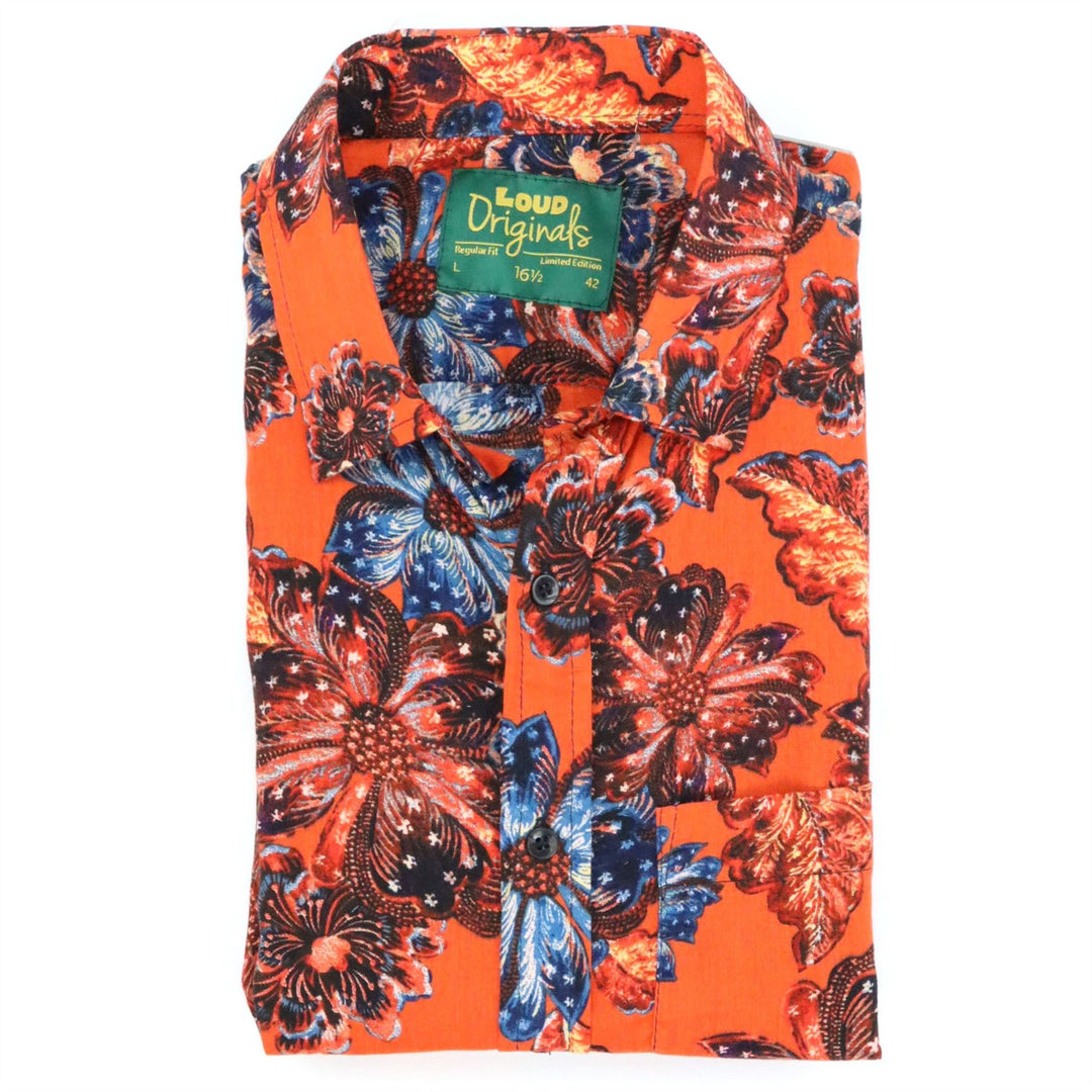 Regular Fit Short Sleeve Shirt - Burnt Orange Floral