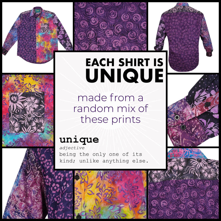 Regular Fit Long Sleeve Shirt - Random Mixed Panel Batik Purple