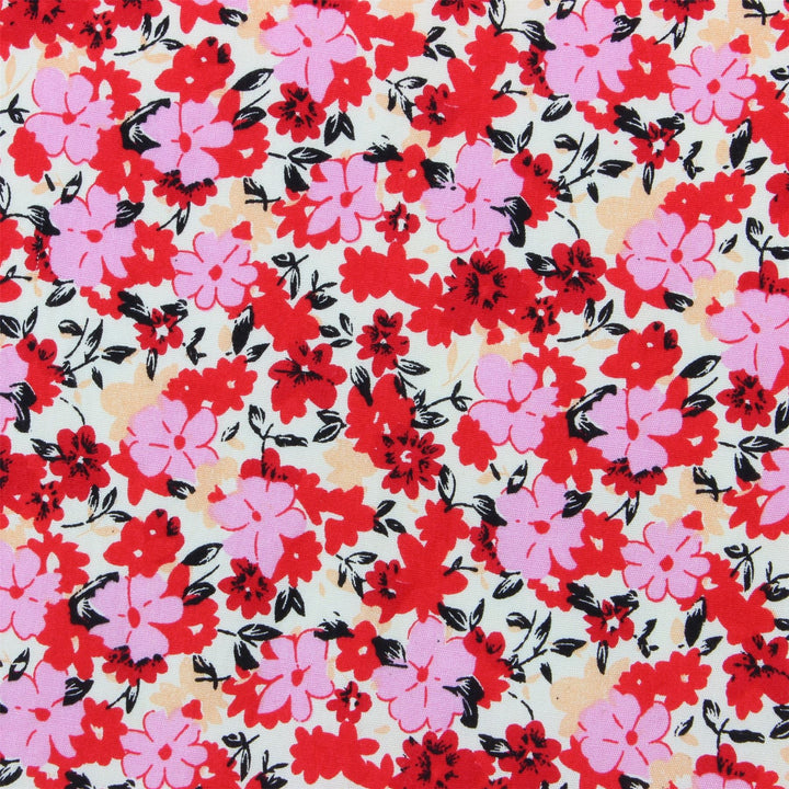 Tailored Fit Long Sleeve Shirt - Red & Pink Abstract Floral