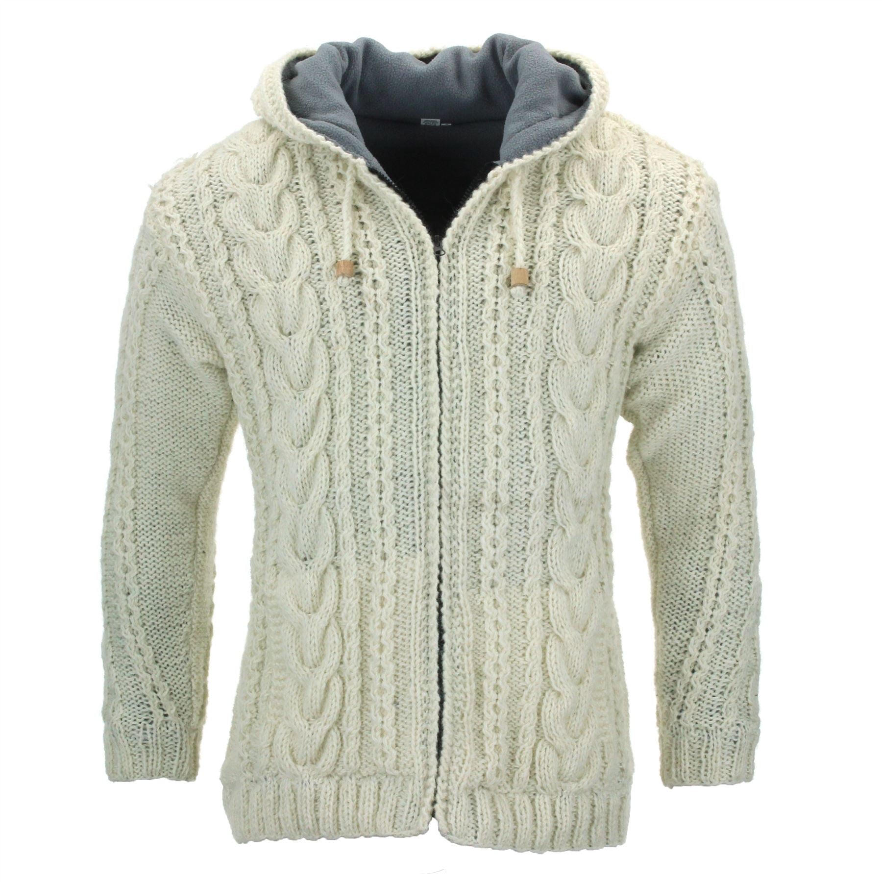Handmade Wool Cable Knit Hooded Jacket Cream LoudElephant