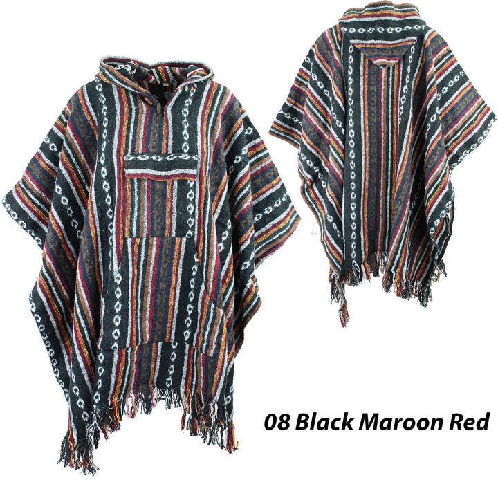 Brushed Gheri Cotton Poncho - 08 Black Maroon Red