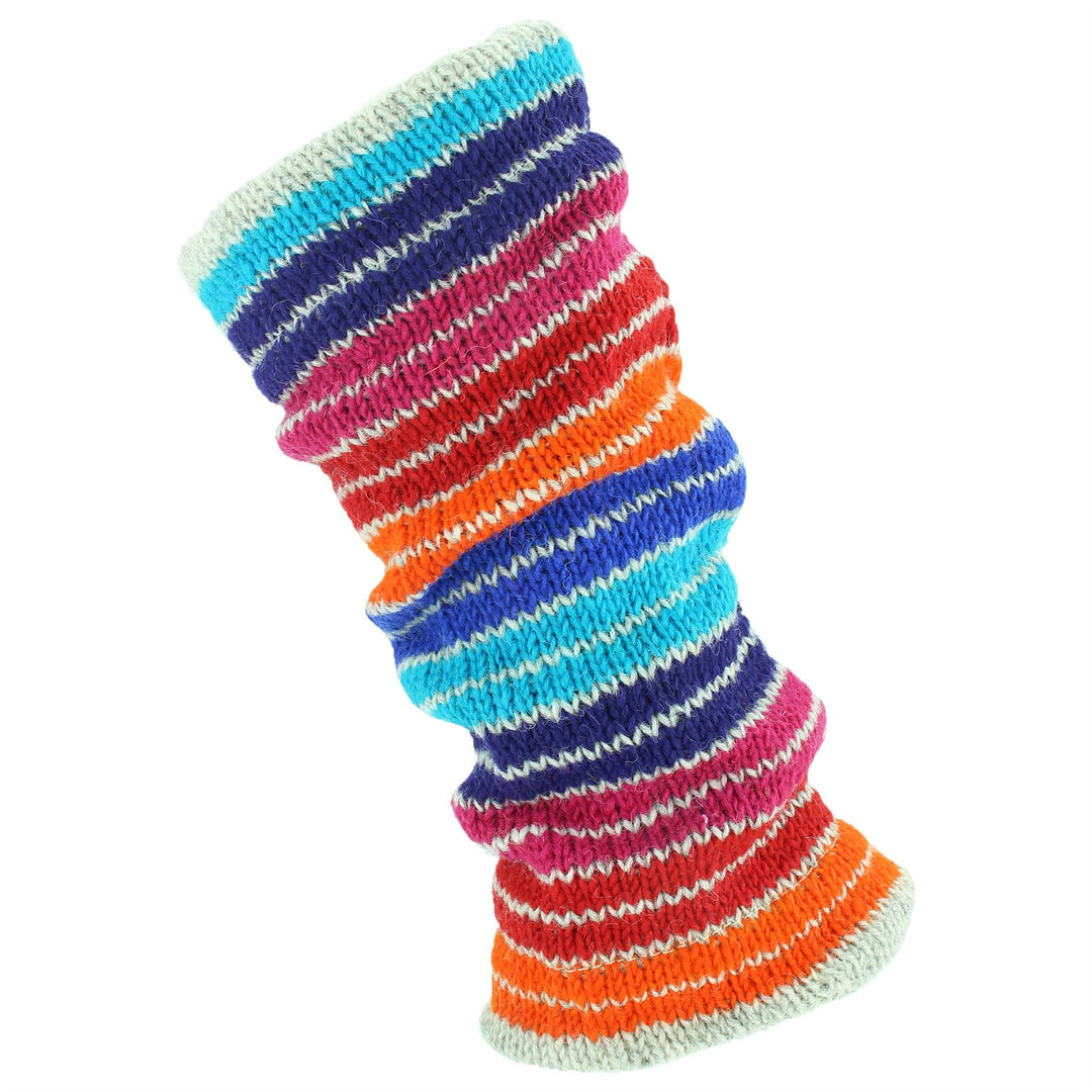 Chunky Wool Knit Leg Warmers - Stripe Blue