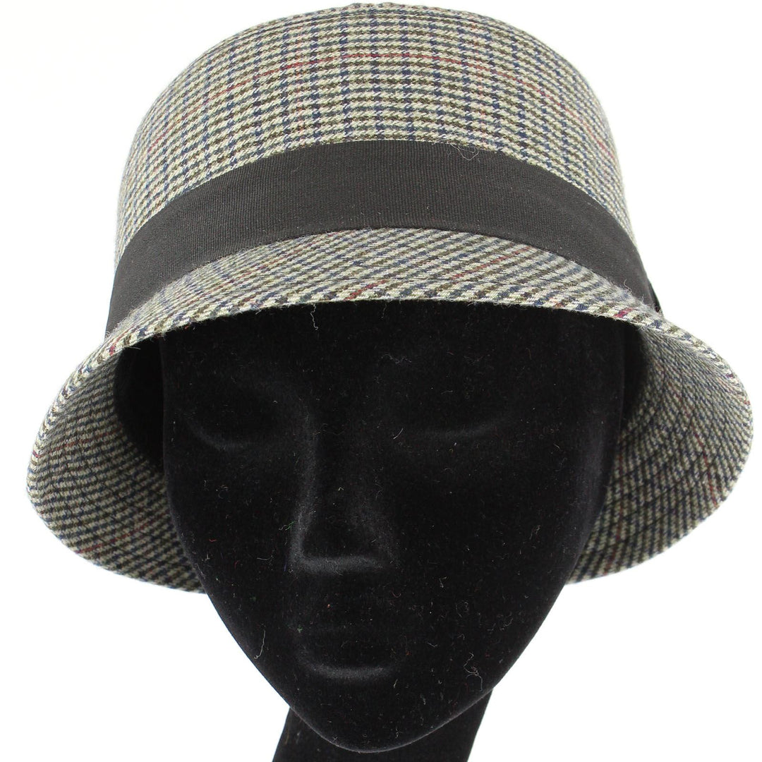 Tweed cloche hat with chunky band - Olive