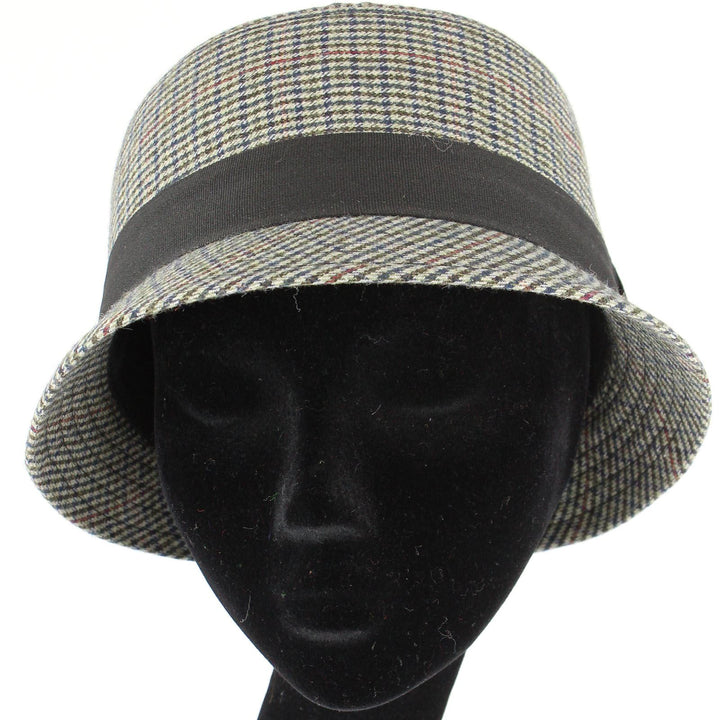 Tweed cloche hat with chunky band - Olive