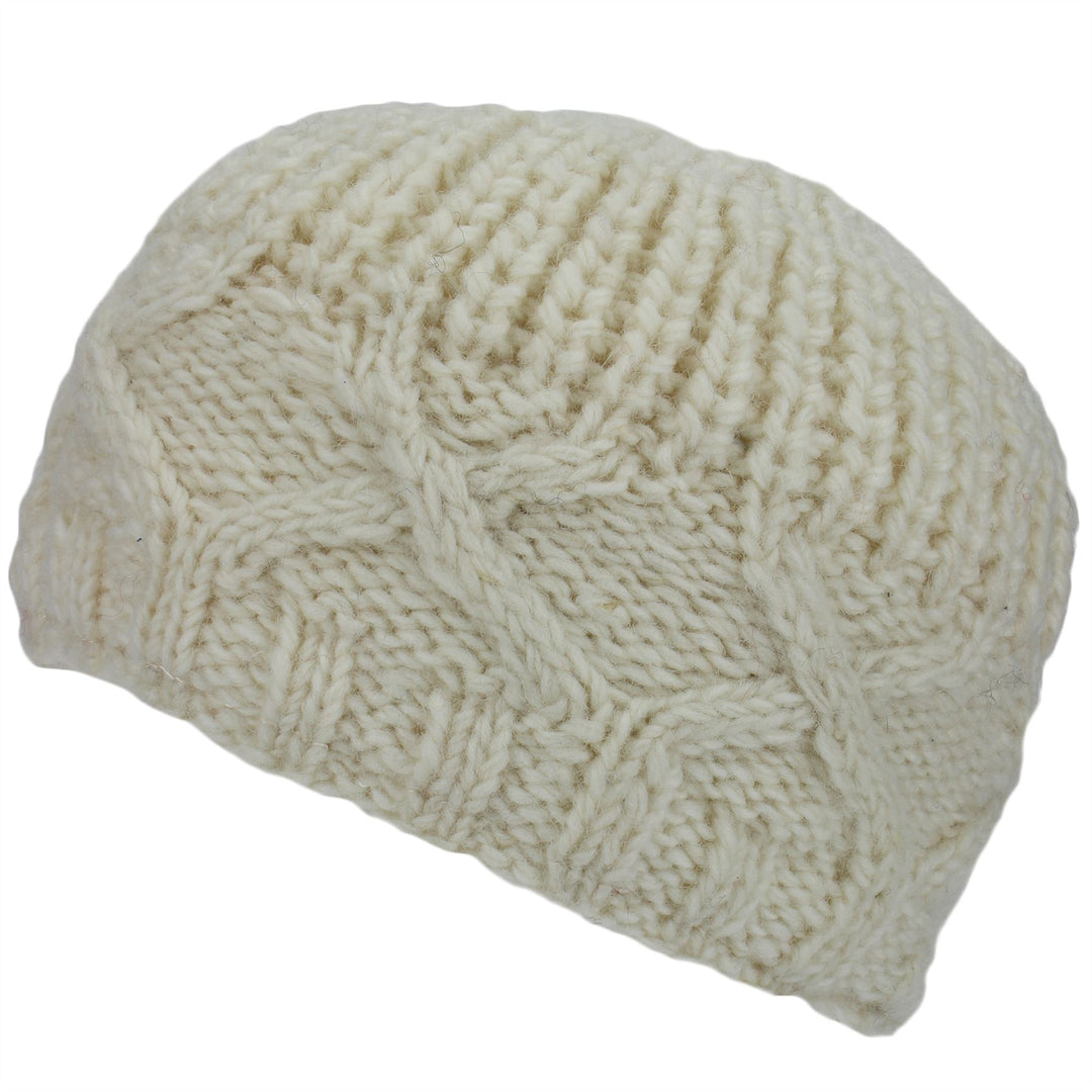 Wool Beanie Hat with Chunky Cross Cable Knit Design