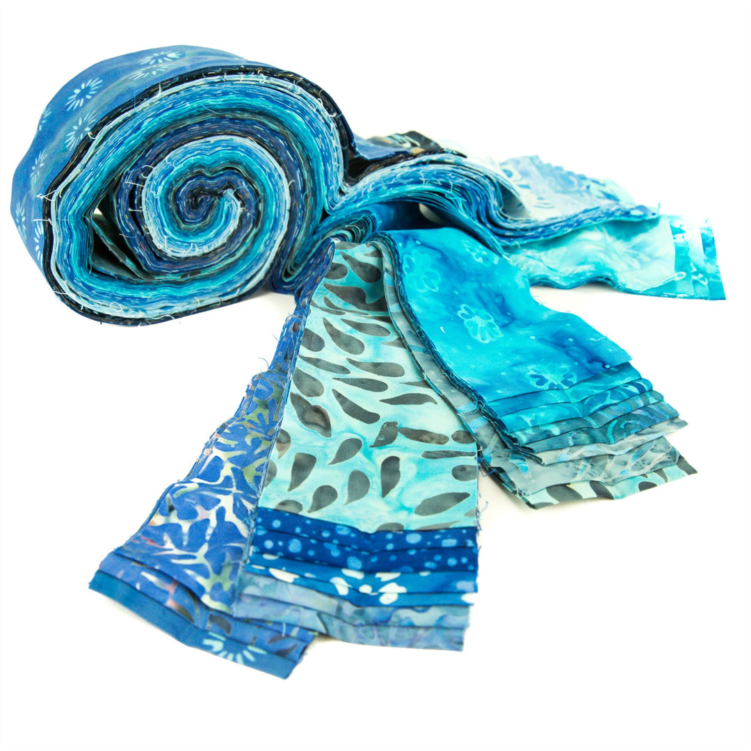 Cotton Batik Pre Cut Fabric Bundles - Jelly Roll - Azure Blue