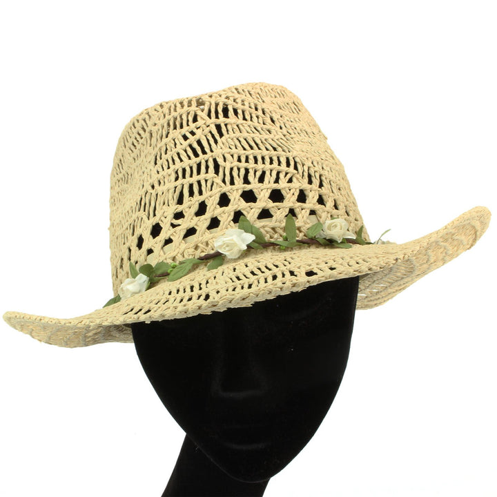 Straw Paper String Cowboy Hat with Flower Garland
